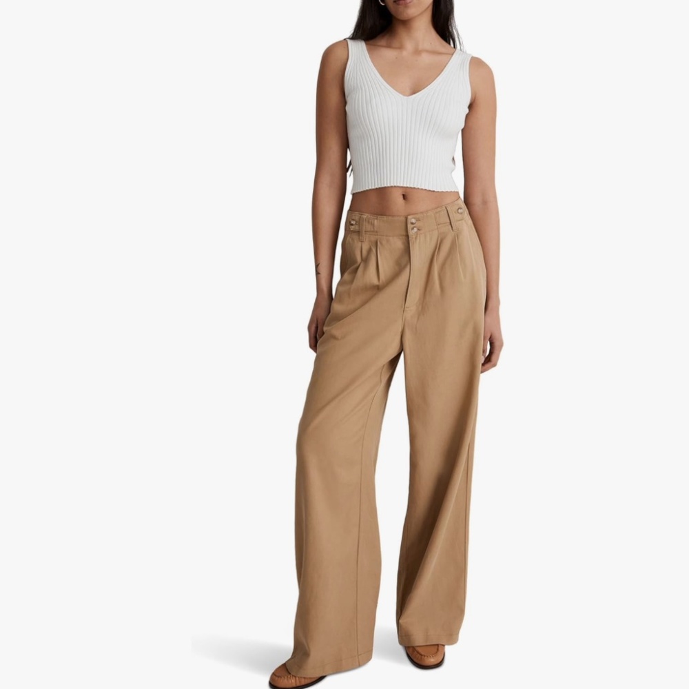 NWT Madewell The Harlow Wide-Leg Pant Size 0P - Linen blend - Rare Khaki color